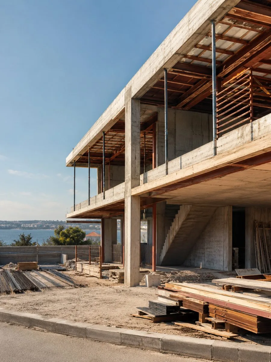 Estrutura de betão de um imóvel durante a fase de transformação pela construção
